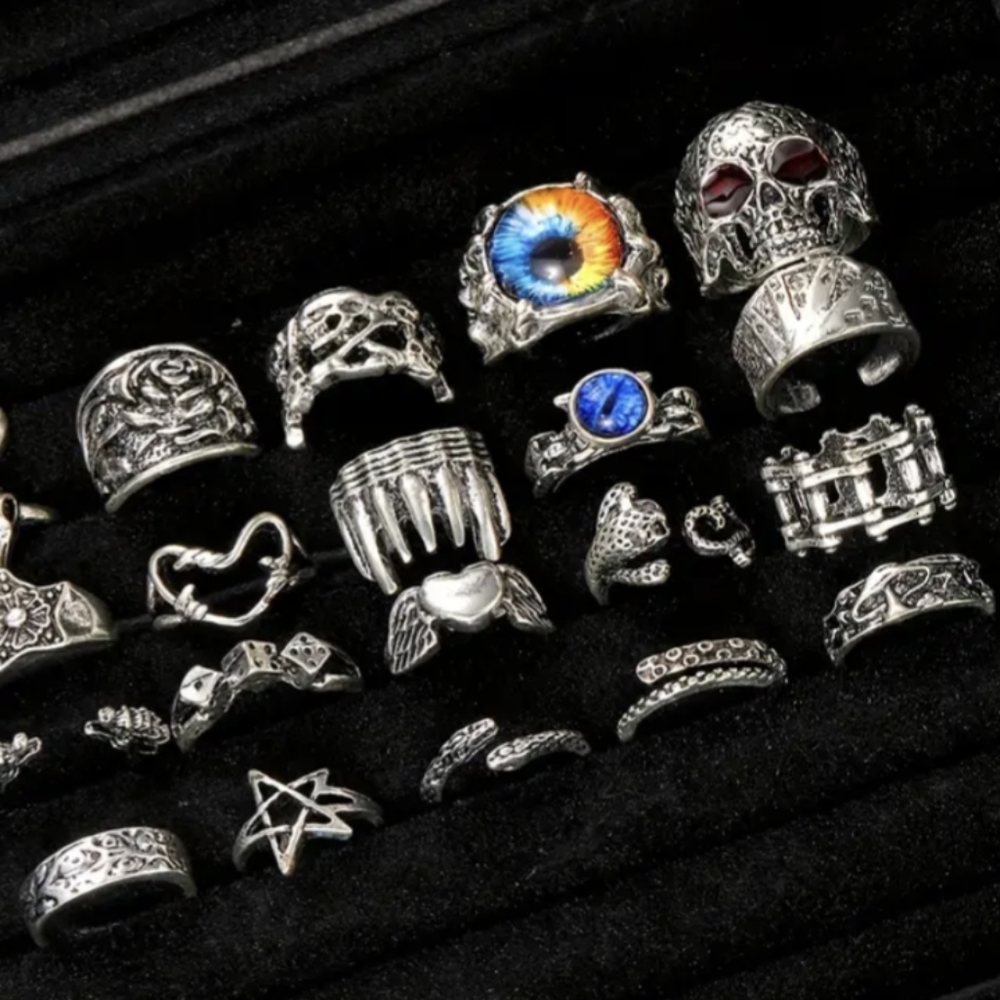 20 Pc Punk Rings Heavy Metal Alt Jewelry Alt Goth Ring Set - Picture 2 of 7